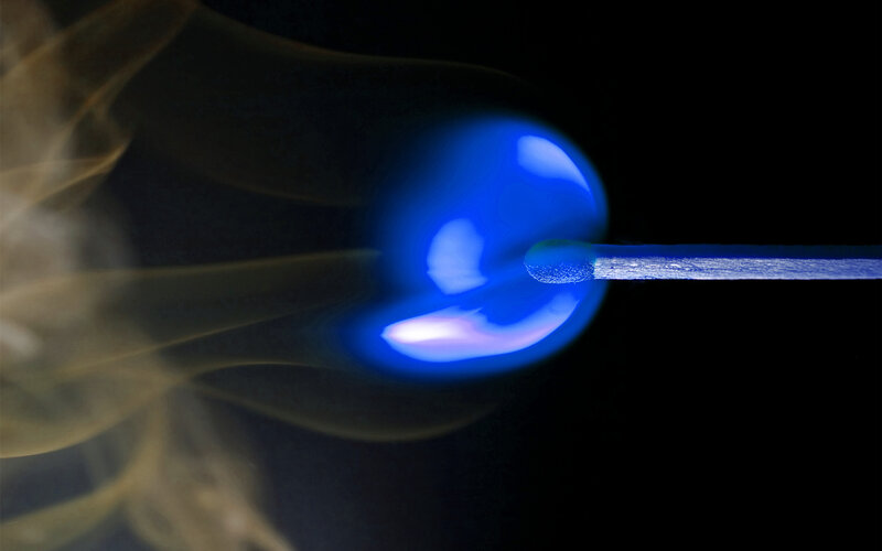 blue flame on a matchstick