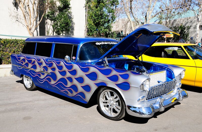 Blue Flame-painted Car — Bright, Afternoon