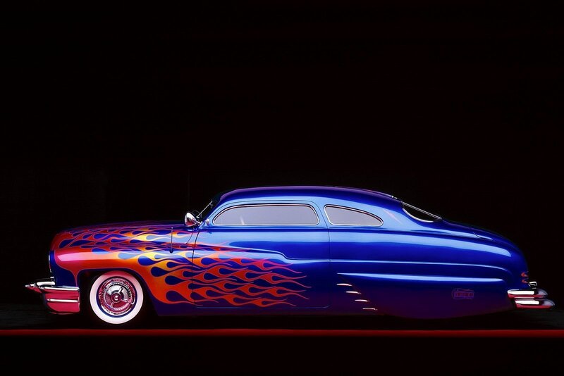 Blue Flame-painted Car — Dramatic, Photograph