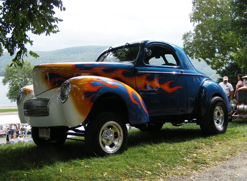 Blue Flame-painted Car — Outdoor, Afternoon