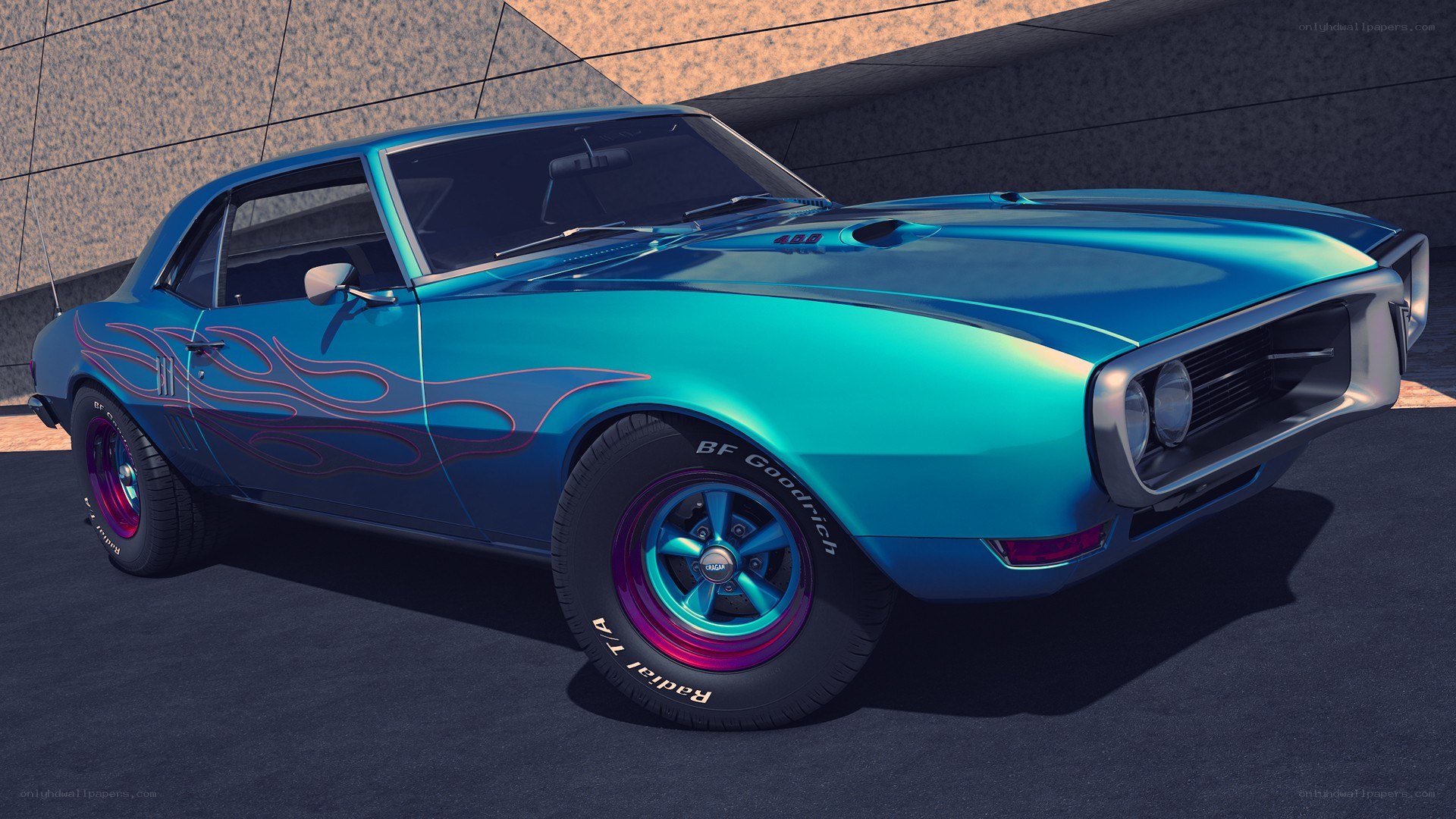 Blue flame-painted classic car