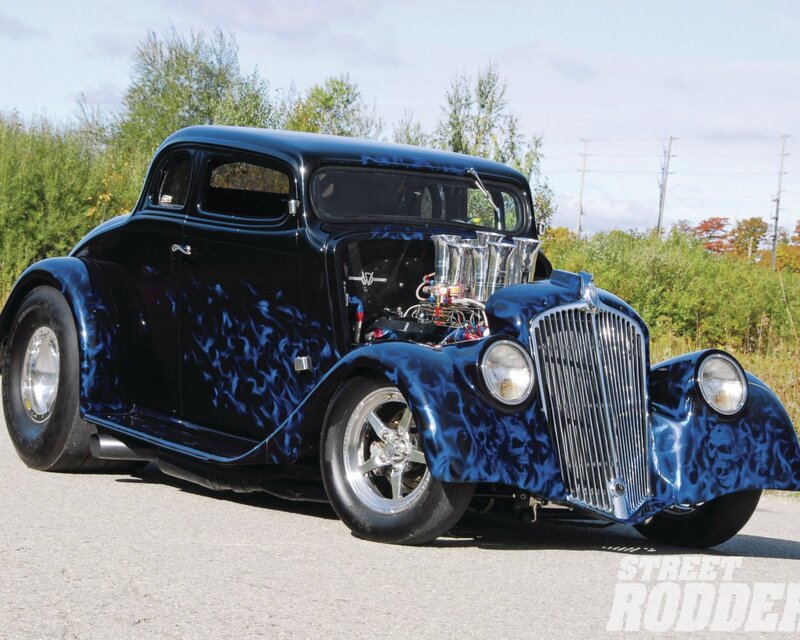 Blue Flame-painted Hot Rod — Black