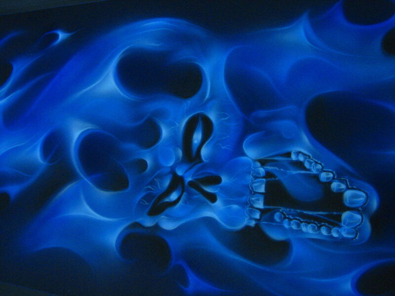 blue flame skull art