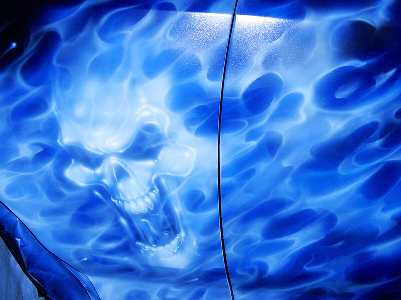 Blue Flame Skull Design — Dramatic