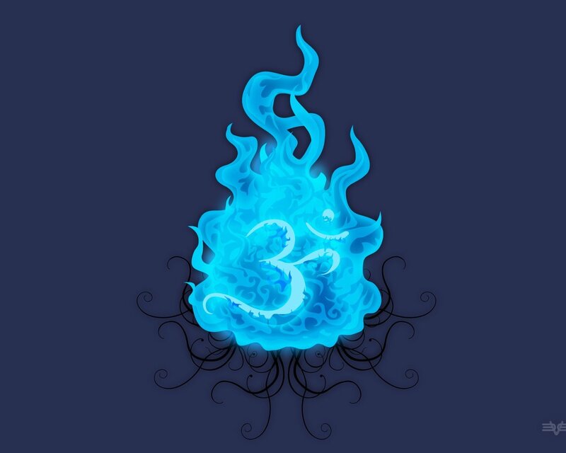 Blue Flame with Om Symbol — Mystical, Digital Art