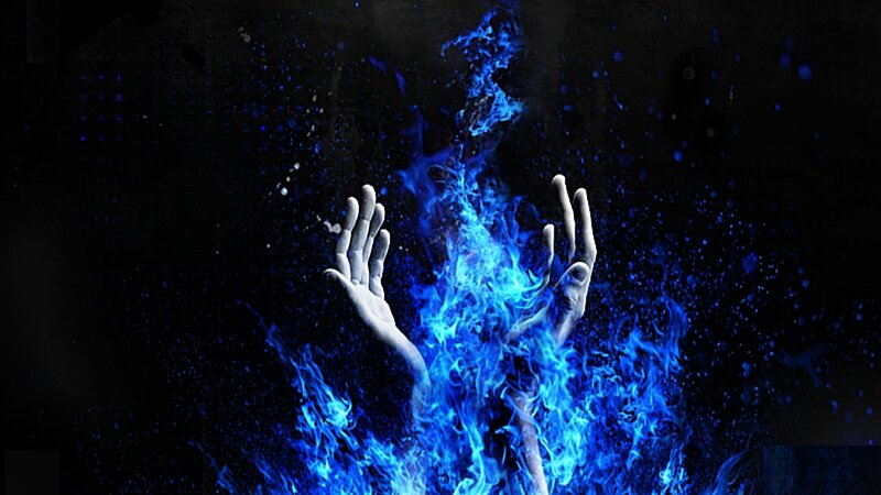 blue flames and hands