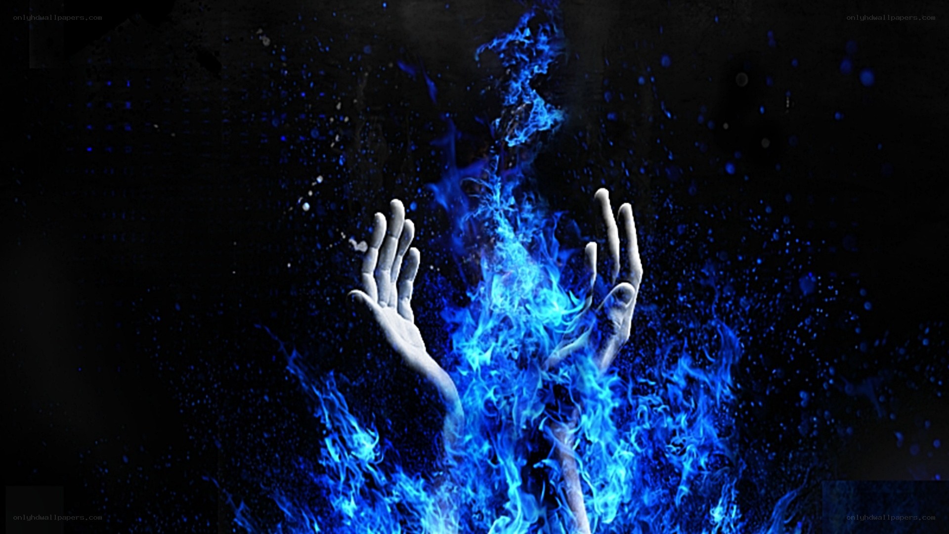 blue flames and hands