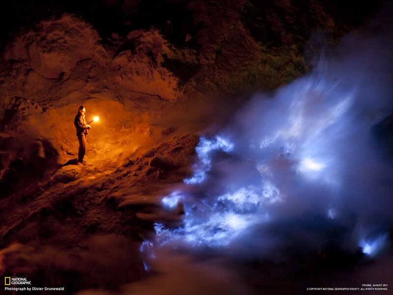 Blue flames in a cave