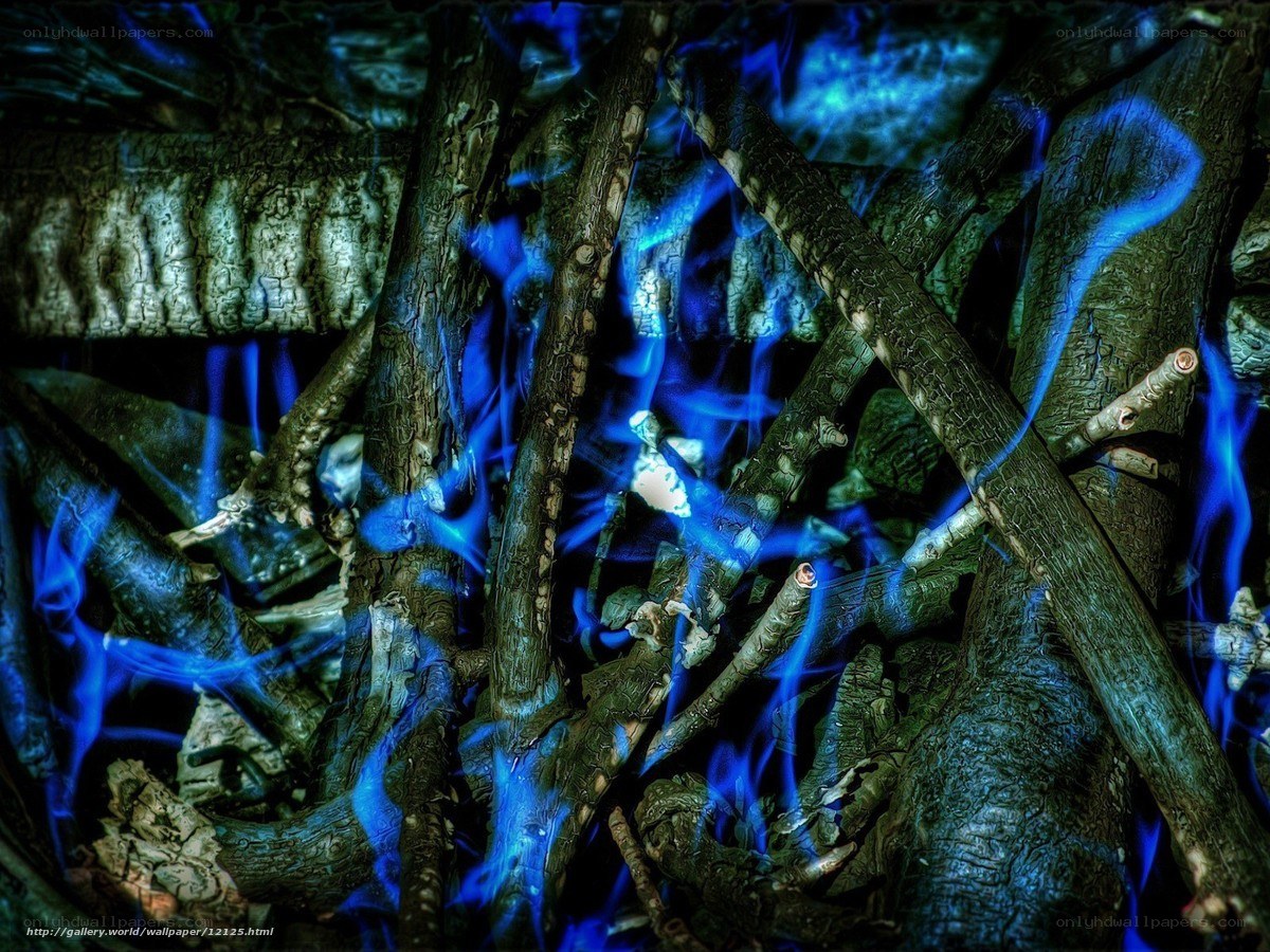 blue flames on wood