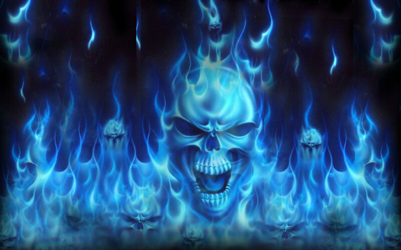 blue flames skull art