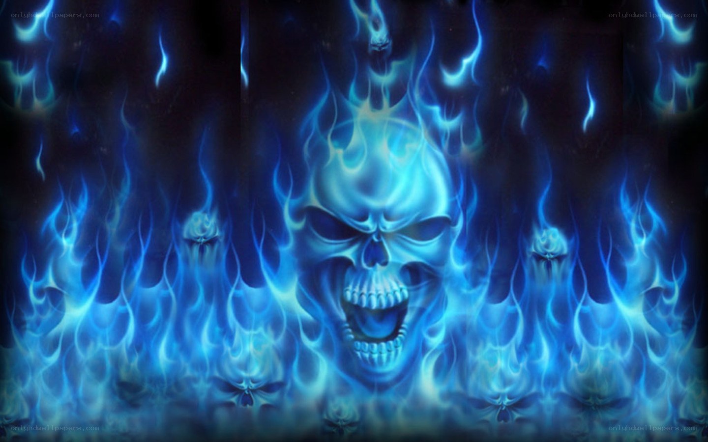 blue flames skull art