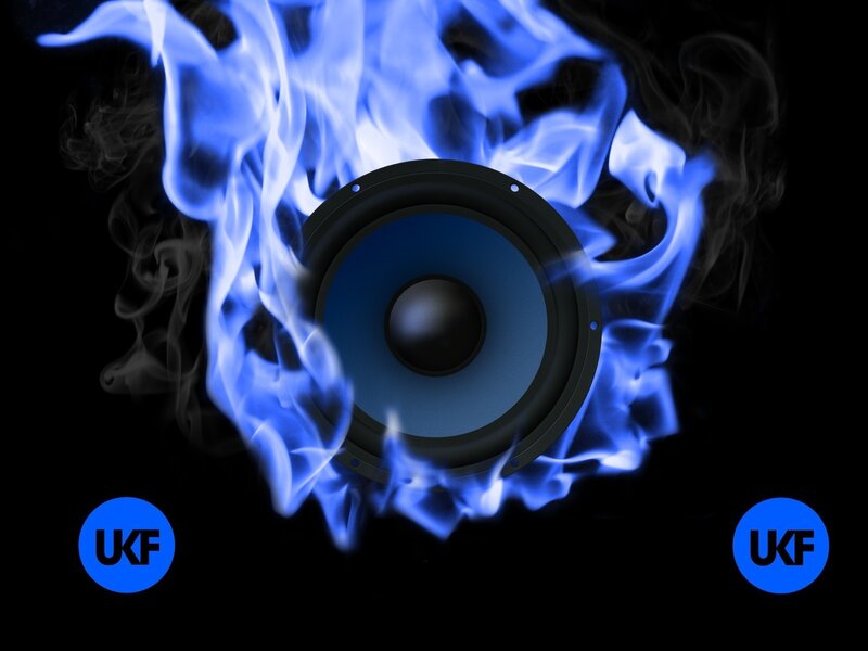 blue flames surround speaker