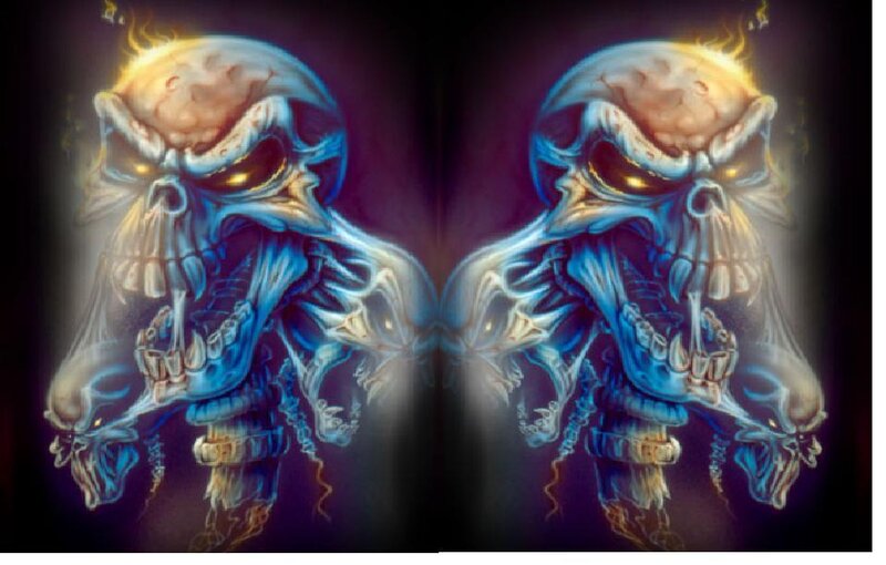 blue flaming skull art