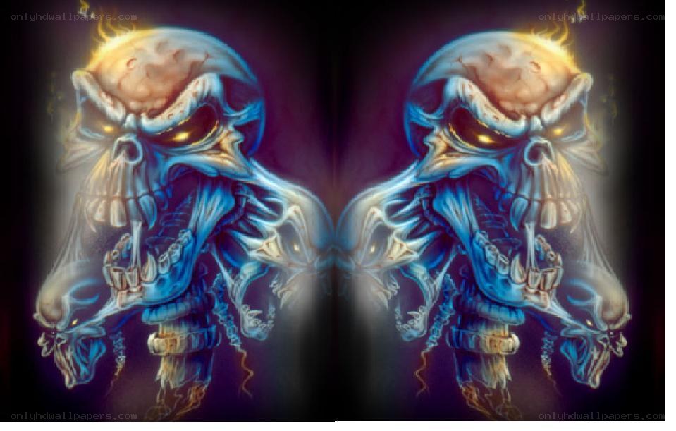 blue flaming skull art
