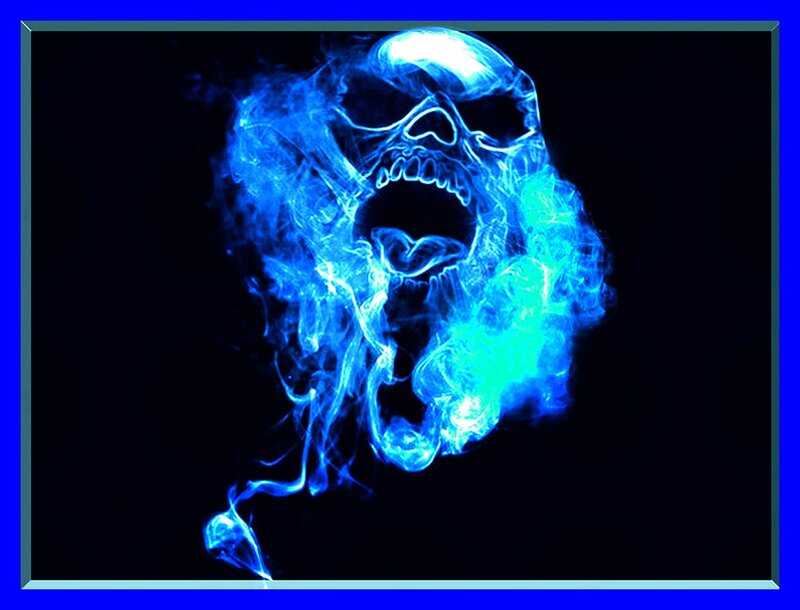 Blue Flaming Skull — Dramatic, Digital Art