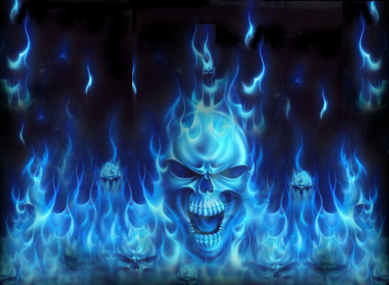 Blue Flaming Skull