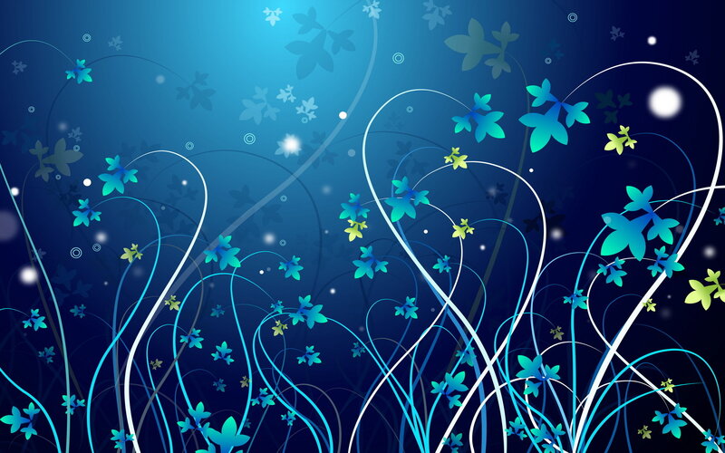 Blue Floral Abstract Design — Serene, Night, Digital Art
