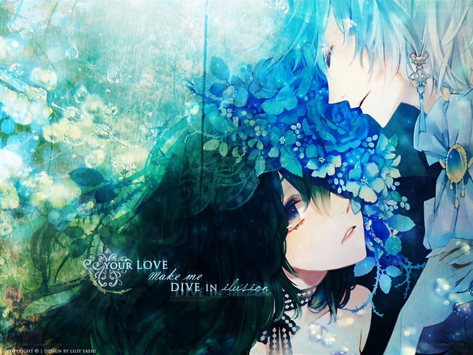Blue floral anime couple