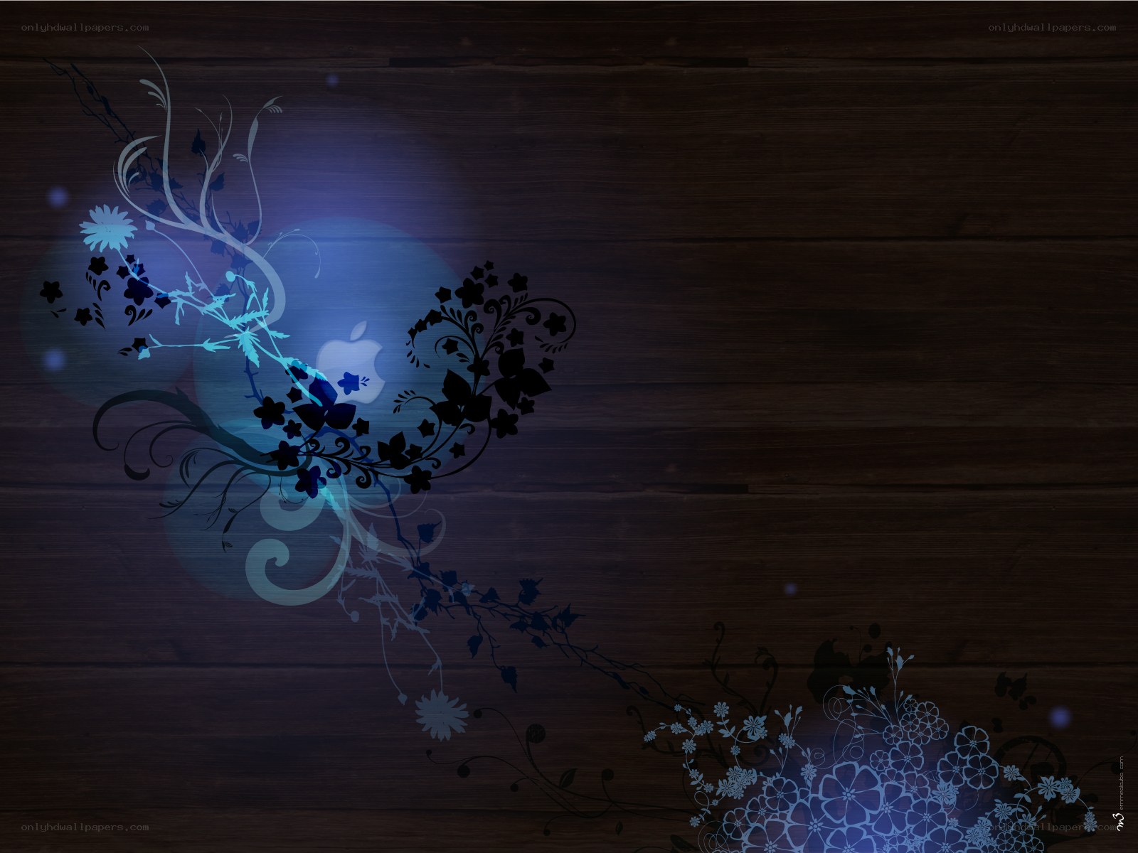 blue floral apple wallpaper