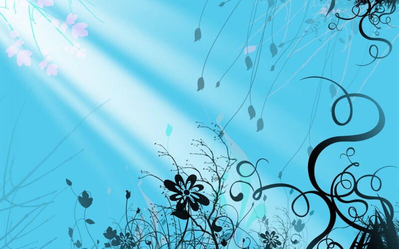 blue floral background with light rays