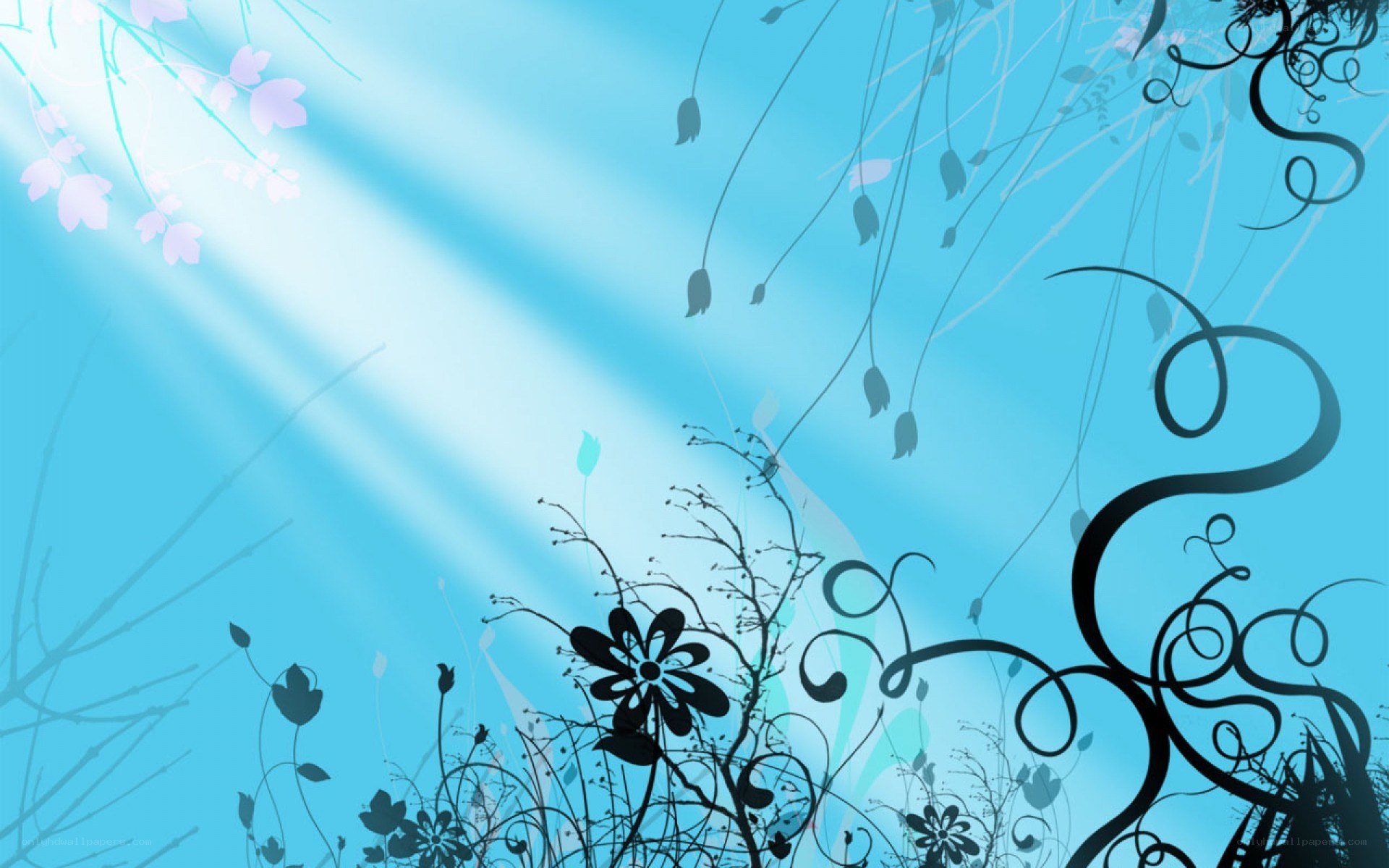 blue floral background with light rays