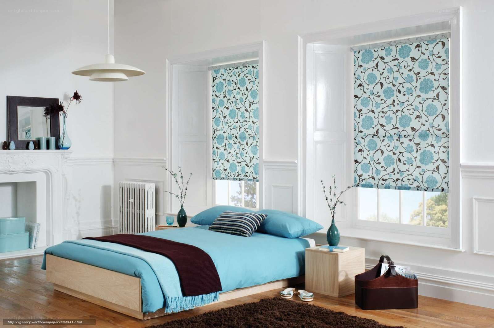 Blue floral bedroom decor