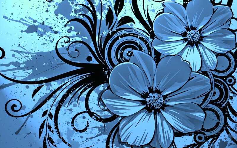 Blue Floral Design — Dynamic, Digital Art, Flowers