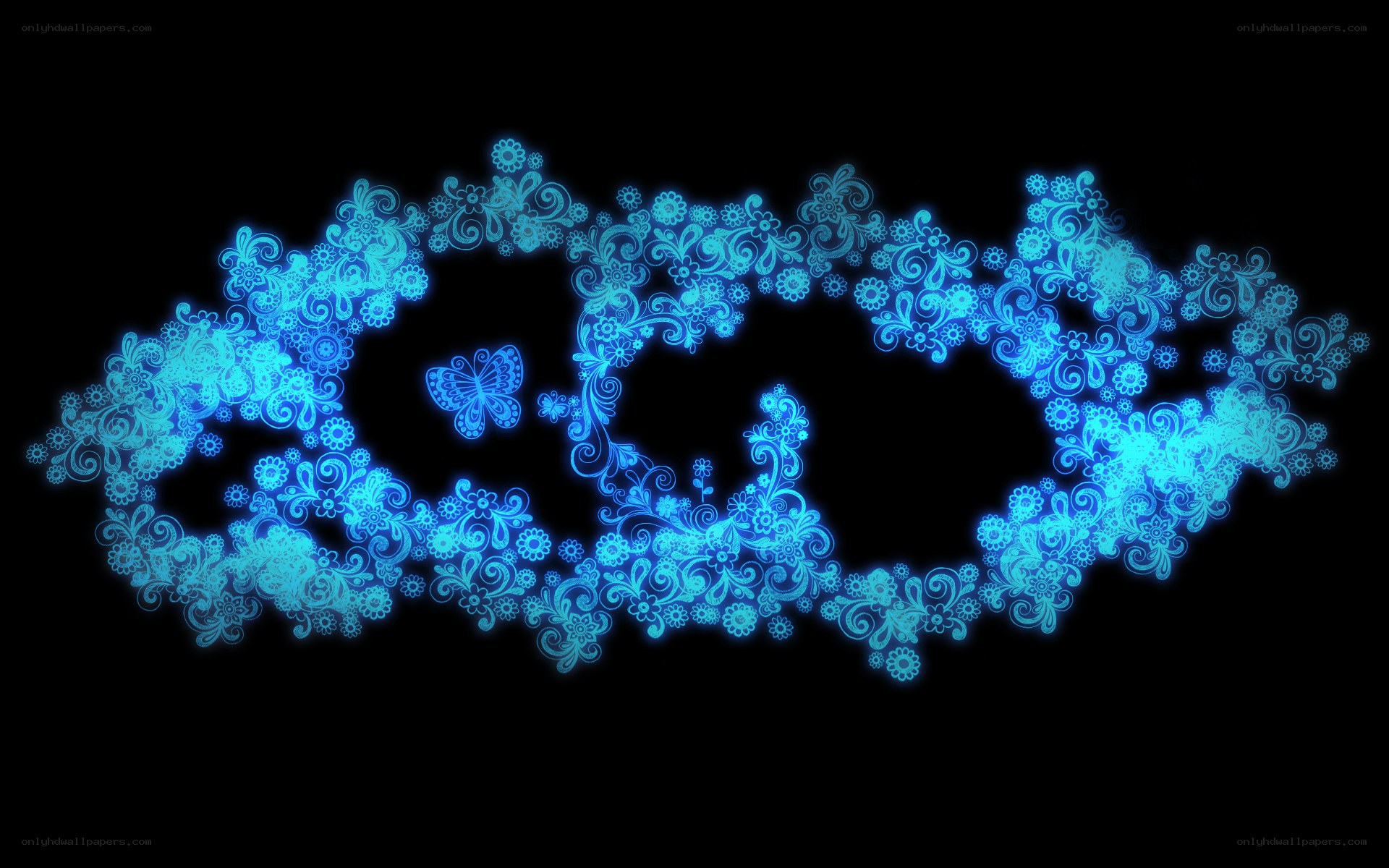 blue floral design with butterfly