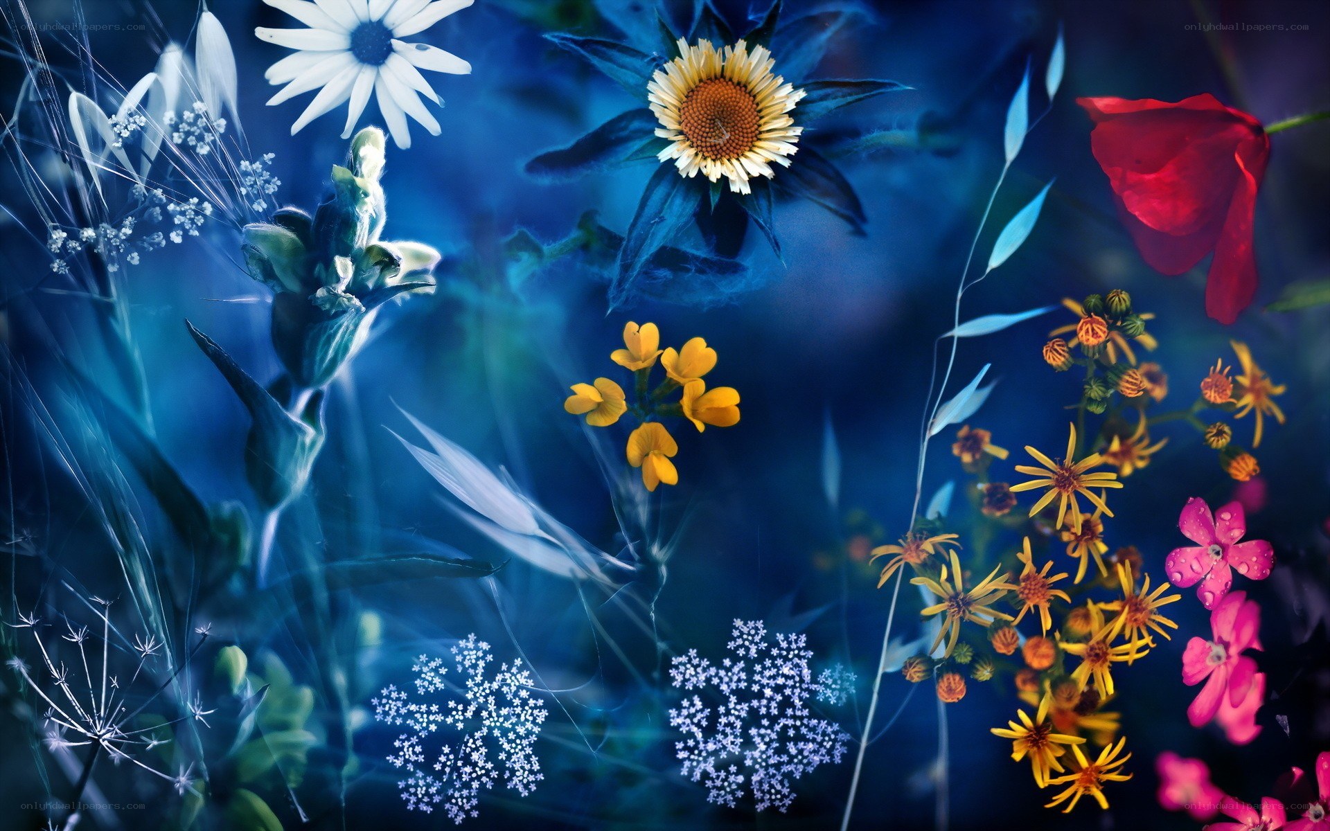 Blue floral dream landscape
