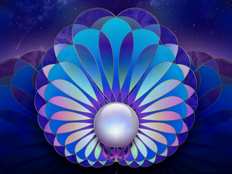 Blue floral mandala with pearl center