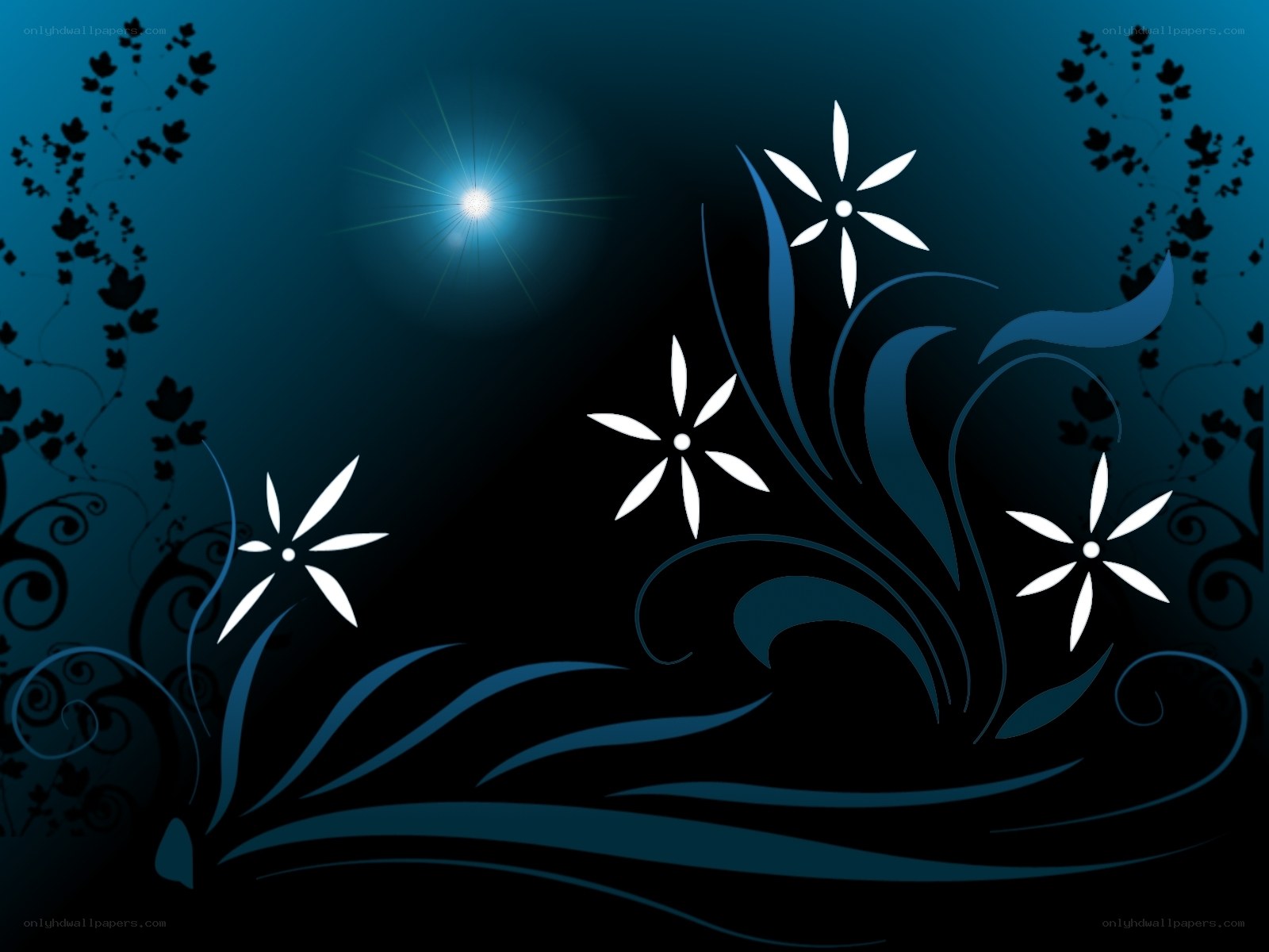 blue floral night scene