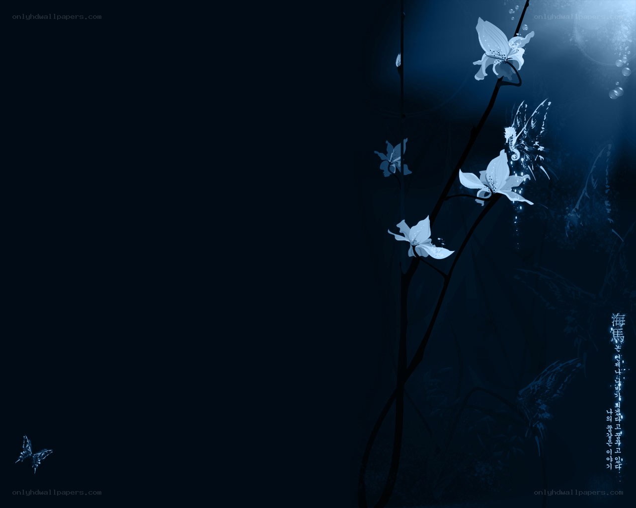 blue floral night scene