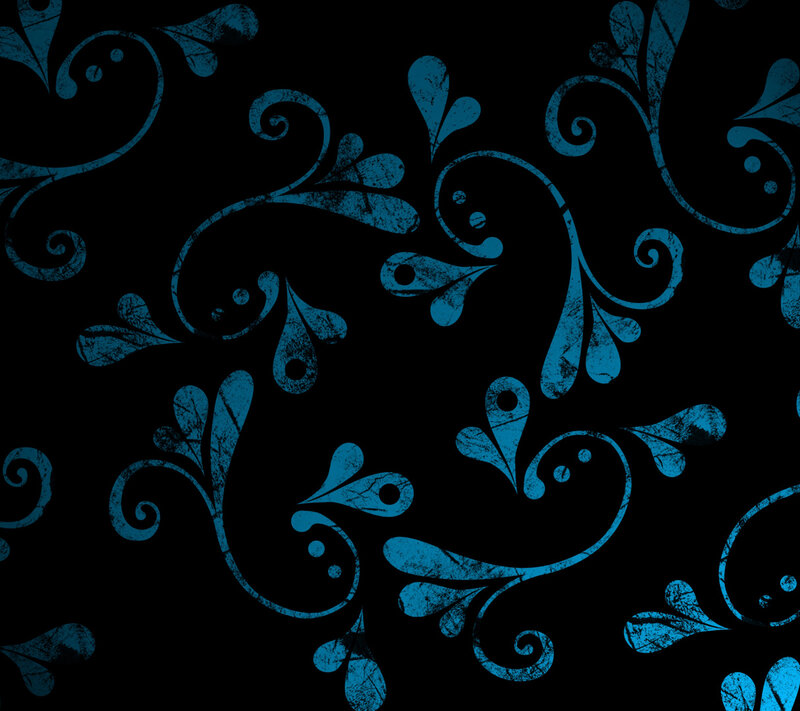 Blue Floral Pattern — Black, Ornate
