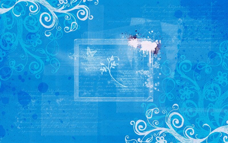 Blue Floral Pattern — Calm, Digital Art, Floral Swirls, Text Overlay