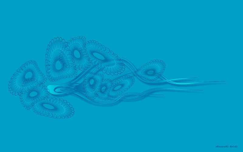 Blue Floral Pattern — Calm, Digital Art, Flowers, Stems