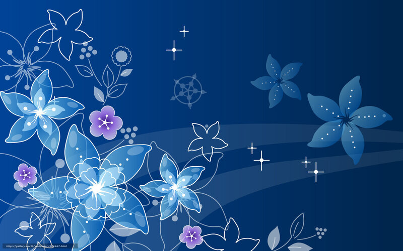 Blue Floral Pattern — Calm, Night, Digital Art, Flowers, Stars