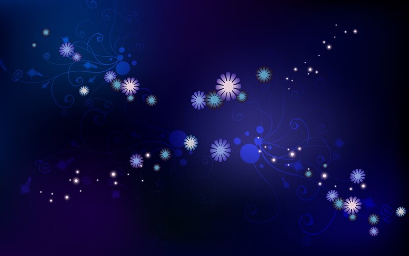 Blue Floral Pattern — Calm, Night, Digital Art, Flowers