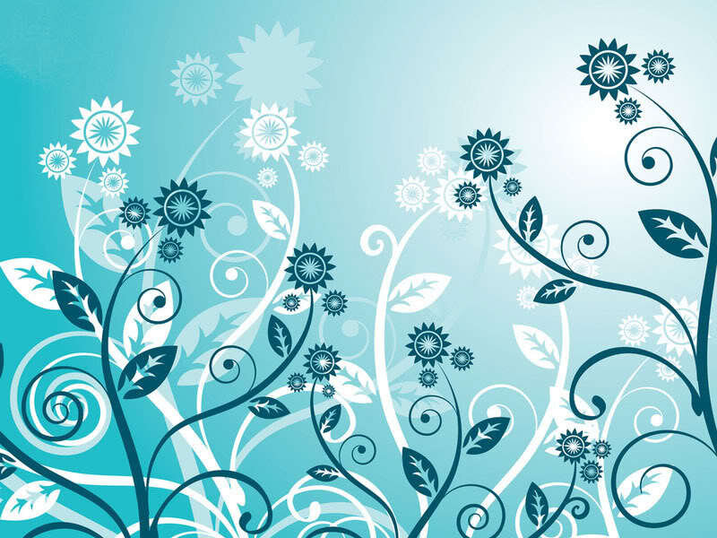 Blue Floral Pattern — Calm, Vector Art, Flowers, Leaves, Swirls