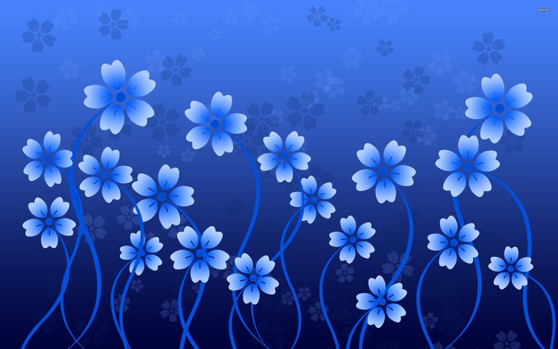 Blue Floral Pattern — Calm, Vector Art, Flowers, Stems
