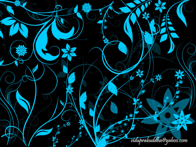 blue floral pattern on black
