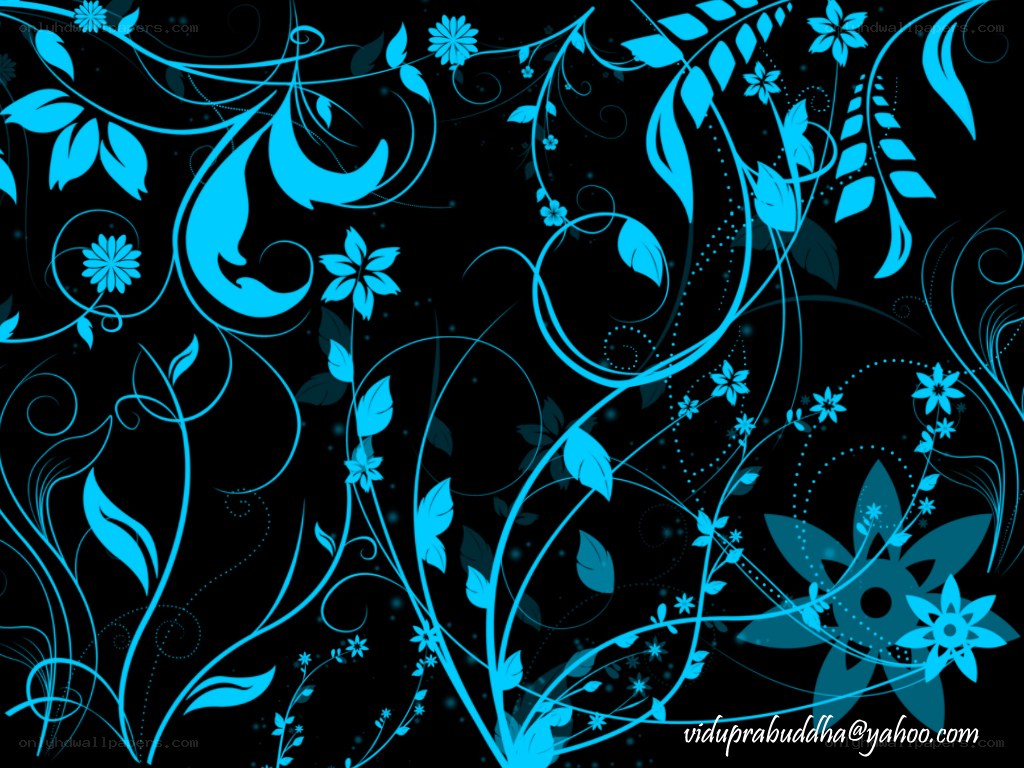 blue floral pattern on black