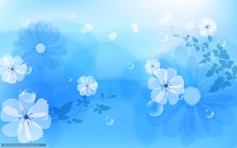 Blue Floral Pattern — Serene, Digital Art, Flowers, Bubbles, Leaves