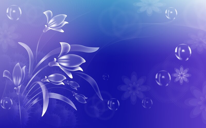 Blue Floral Pattern — Serene, Digital Art, Flowers, Bubbles