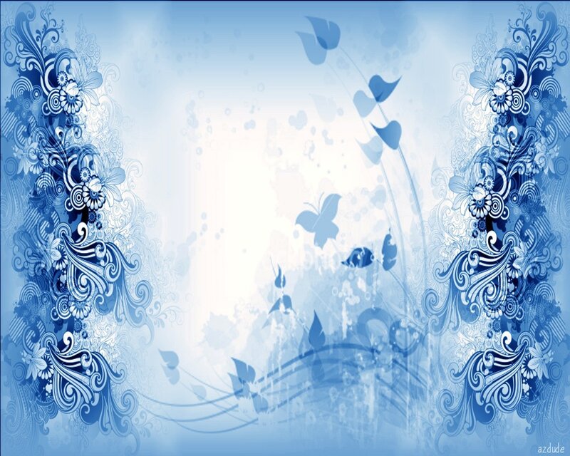 Blue Floral Pattern — Serene, Digital Art, Flowers, Butterflies