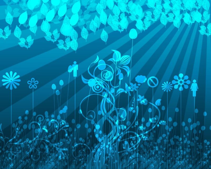Blue Floral Pattern — Serene, Digital Art, Flowers, Leaves, Sunbeams