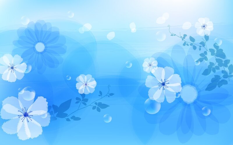 Blue Floral Pattern — Serene, Digital Art, Flowers, Leaves