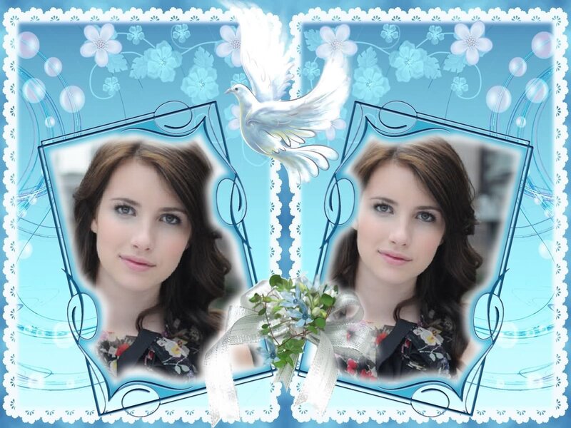 Blue floral photo frame with dove