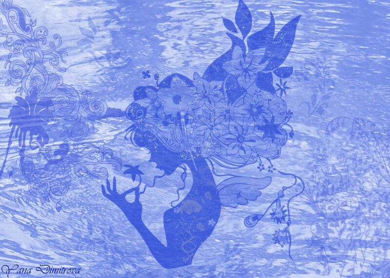 blue floral silhouette art