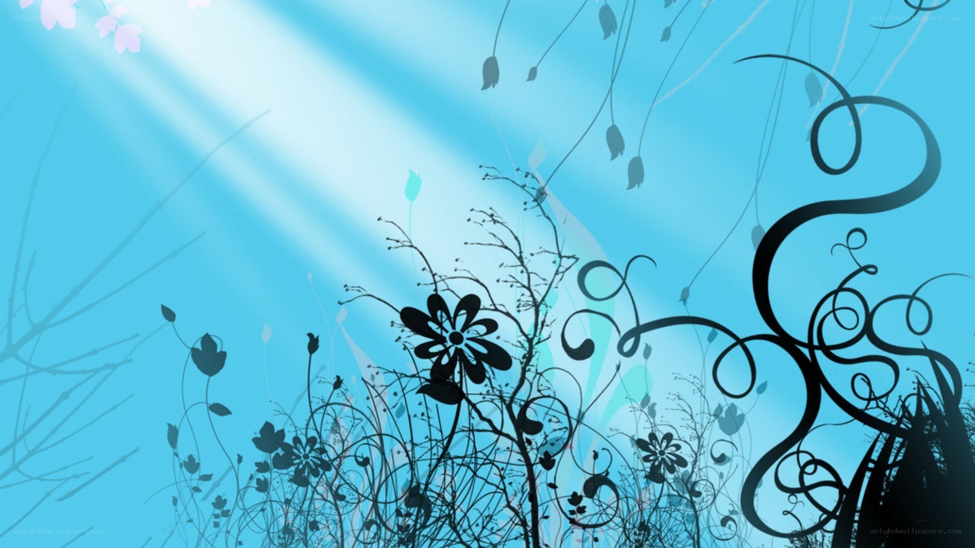 blue floral silhouette background