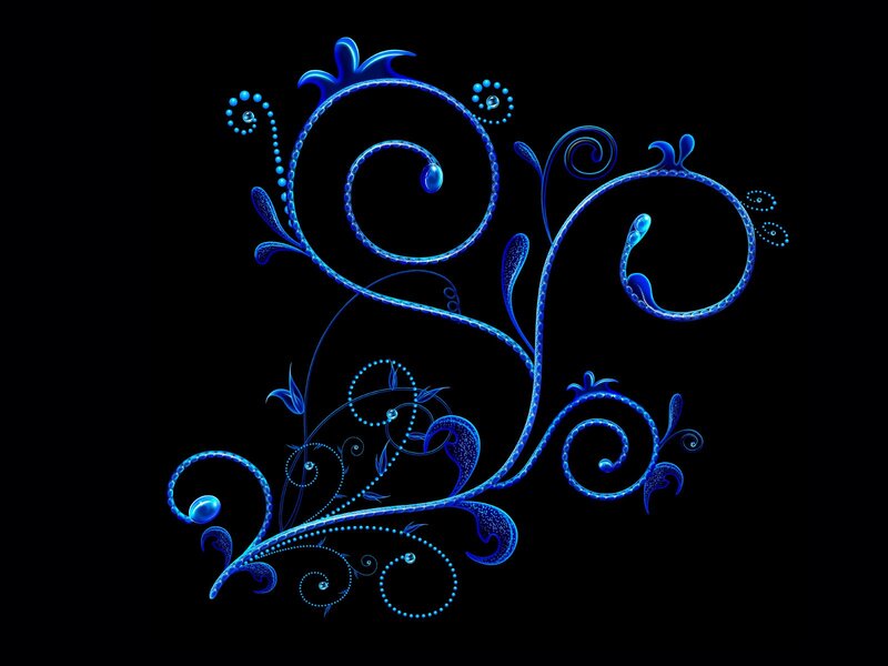 Blue Floral Swirl Design — Elegant, Digital Art